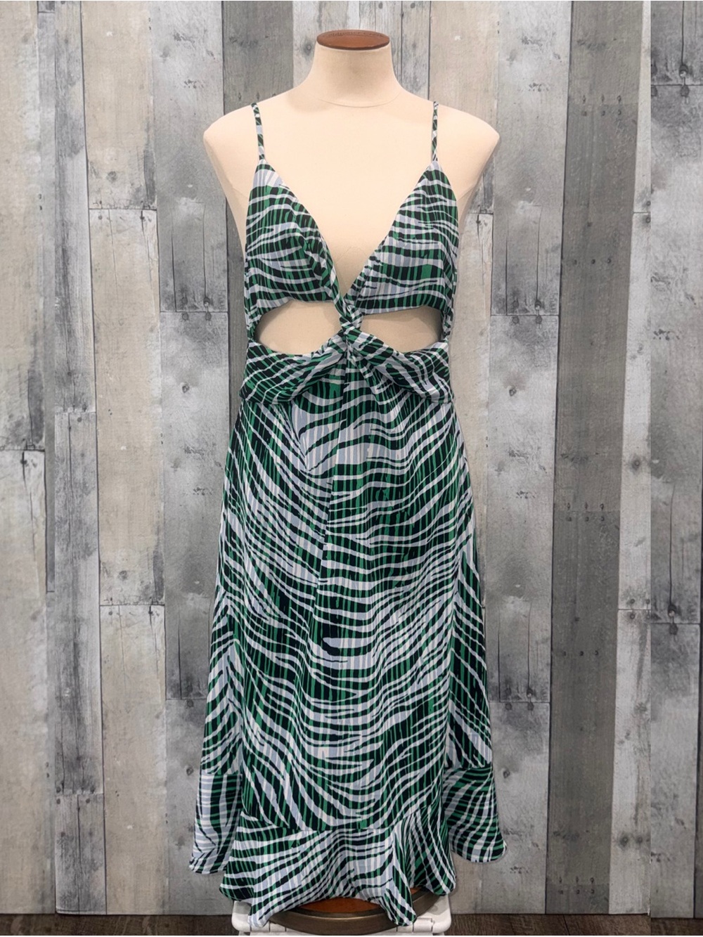 Cupshe Green and Baby Blue Printed Maxi Dress with Cutout Tie Front Sz. M